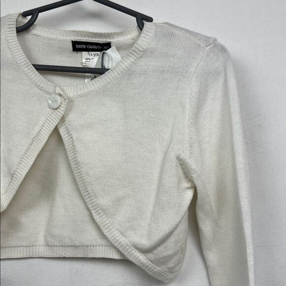 David Charles White cotton blend bolero cardigan sweater Size 3-4 NWT - Picture 3 of 11